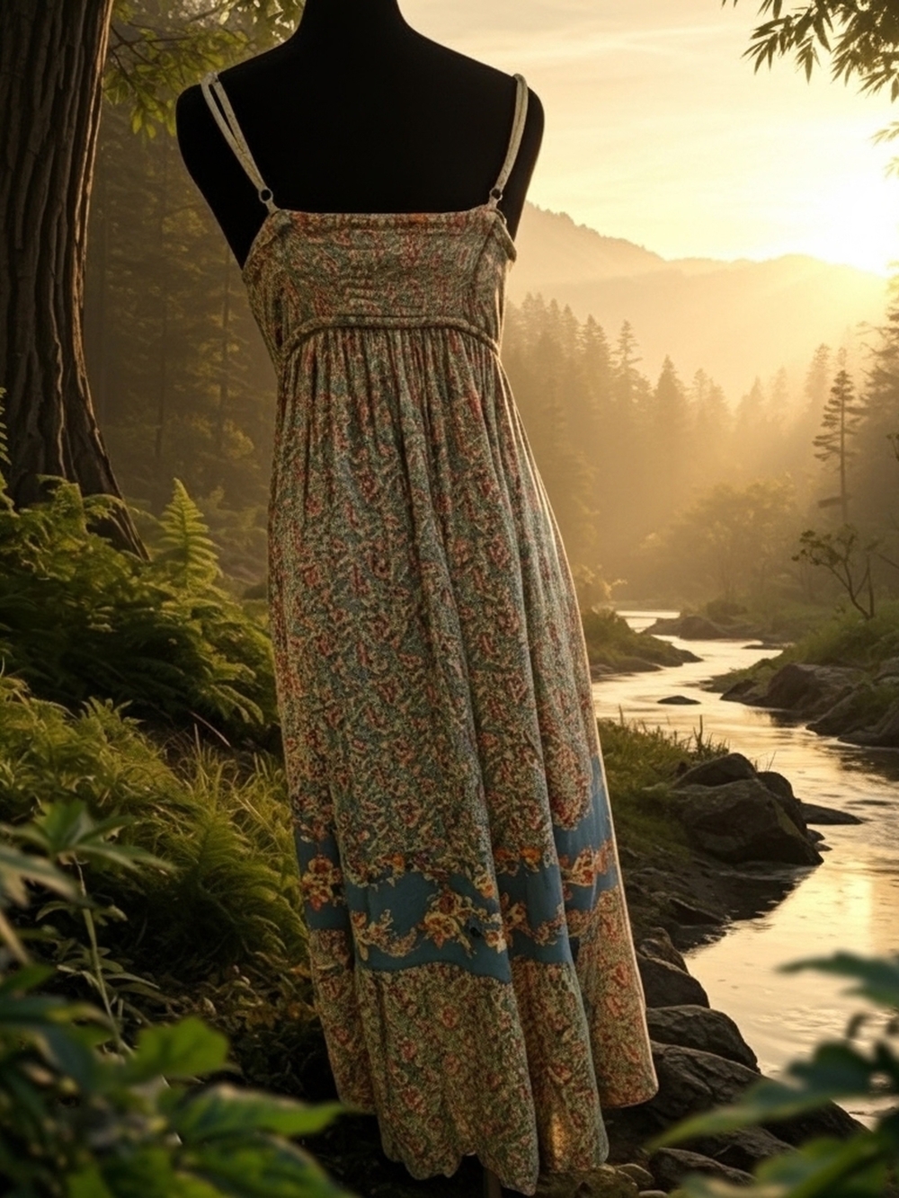 Angie Teal Blue Floral High-Low Sundress (A38) - Picture 2 of 3